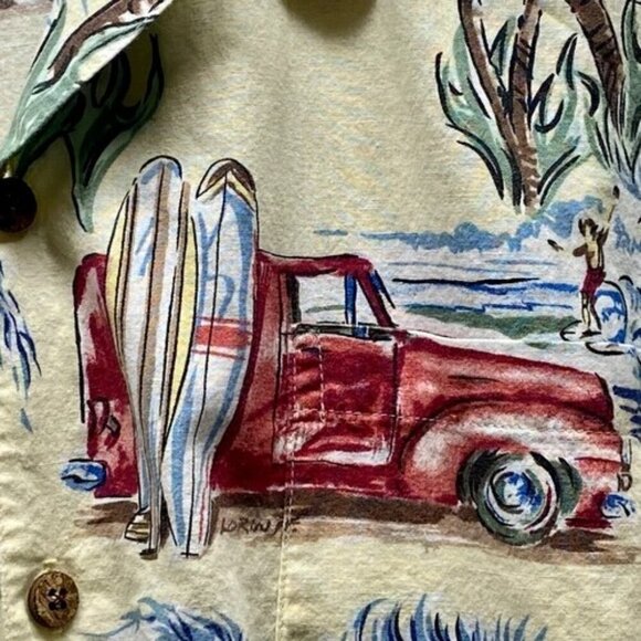 Blue Water Wear Button Up Men's Large Cream Rare Volkswagen Surf Van Beach Shirt - Picture 5 of 16